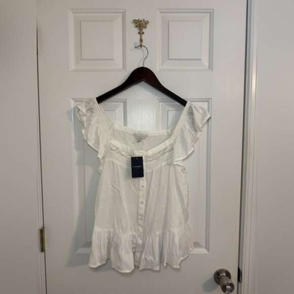 Lucky Brand Tops - Lucky Brand Blouse Size Small NWT Square Neck Peplum White Ruffle